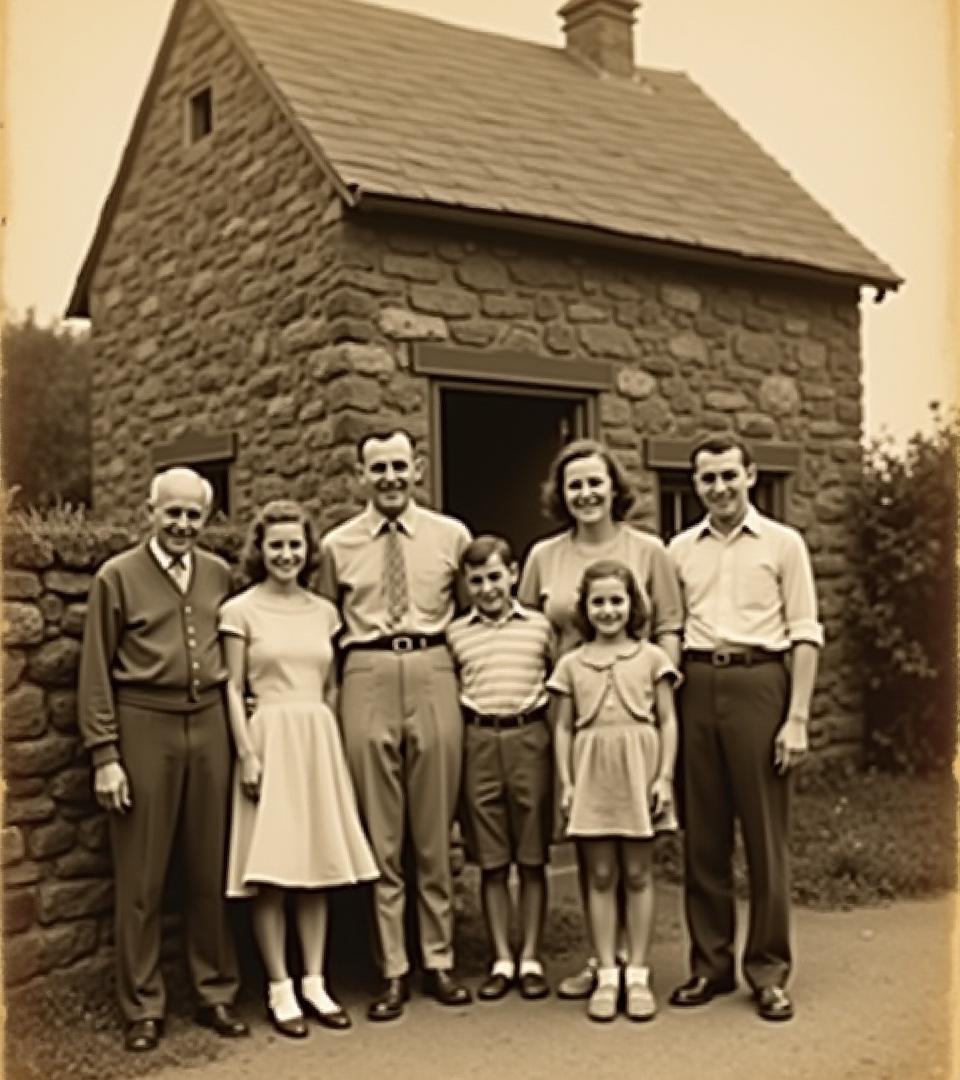 Vintage sepia-toned family portrait from the mid-20th century